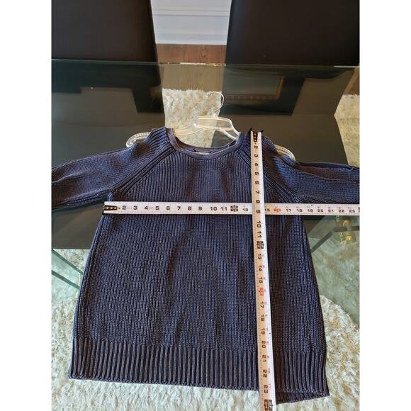 DO+BE Sweater Women's Small Blue Chunky Knit Cutout Back Raglan Cold Shoulder - Picture 7 of 10